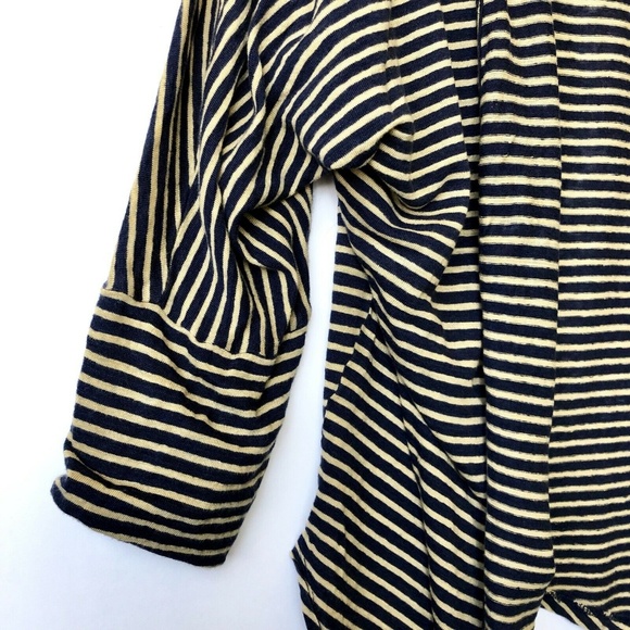 Joie Linen Striped Cardigan Button Front Longline V-neck Dolman Navy Tan - L - Picture 6 of 8